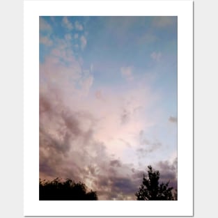 Pink Blue Grey Sky Hometown Clouds Trees And Sky Posters and Art